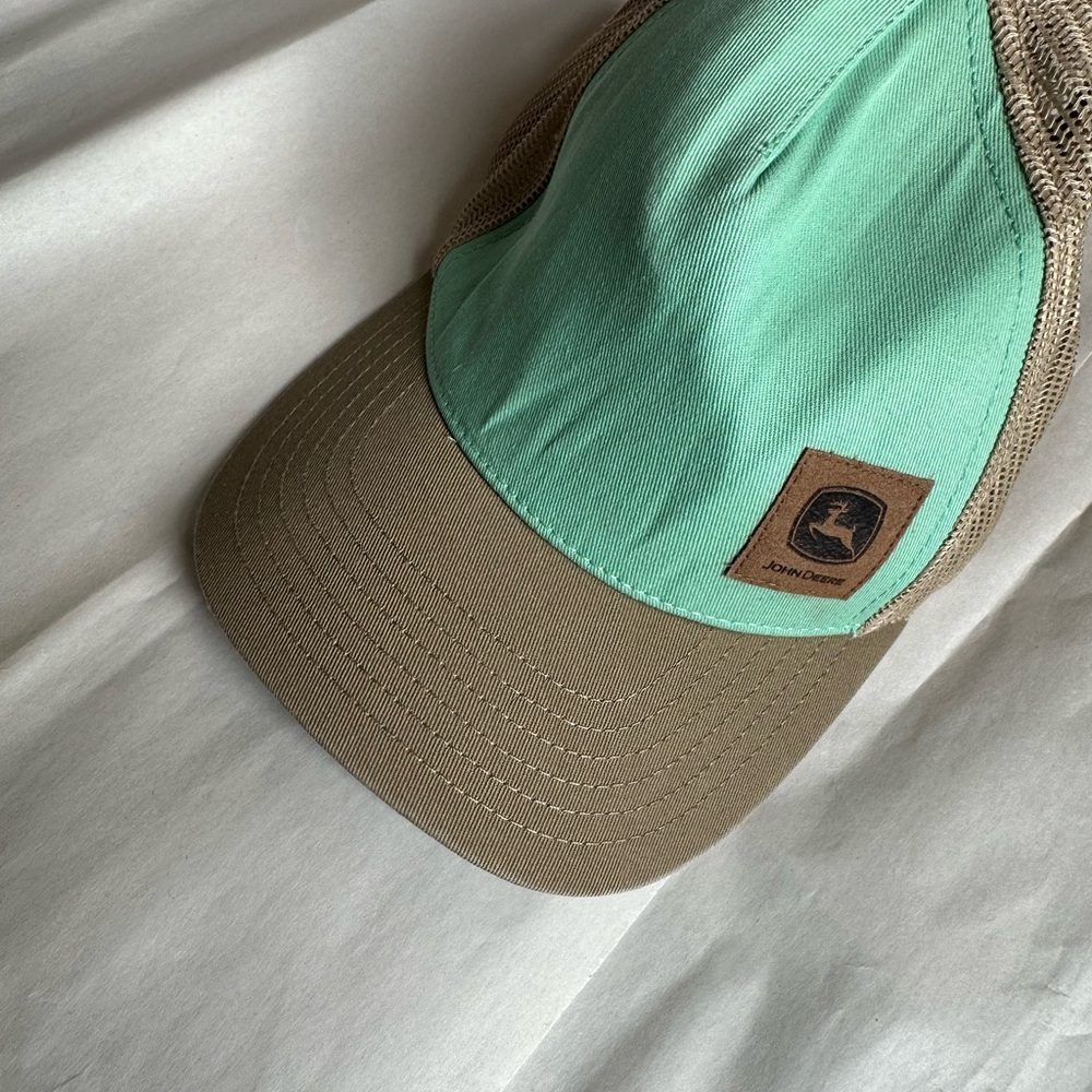John Deere aqua green and tan mesh back trucker hat - Picture 2 of 5